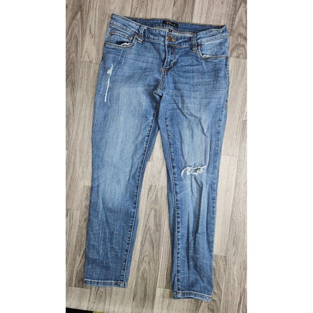 STS Blue Juniors Size 5 Distressed Whiskered Skinny Denim Blue Jeans
